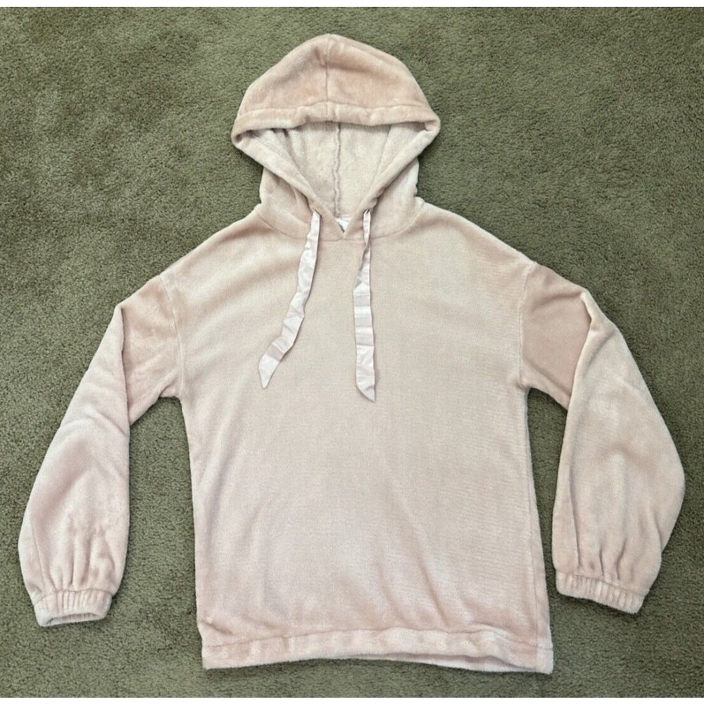 Lauren Conrad Pink Soft Plush Hoodie Sweater Shirt Drawstring Women’s Size Small